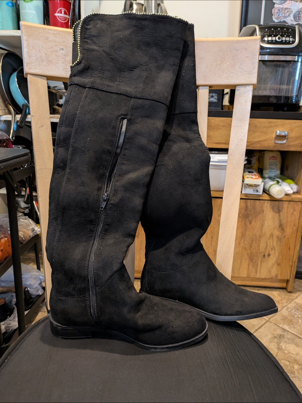 XOXO Tristen Black Suede Over The Knee Flat Riding Boots Women's Size 6